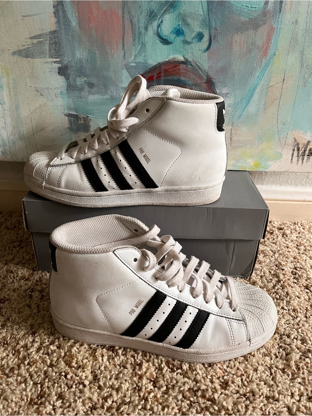 adidas White High-Top Sneakers with Black Stripes